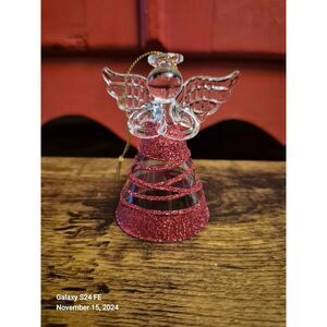 Cute Glass Red Glitter Accented Praying Angel Christmas Ornament 3" Tall Wings